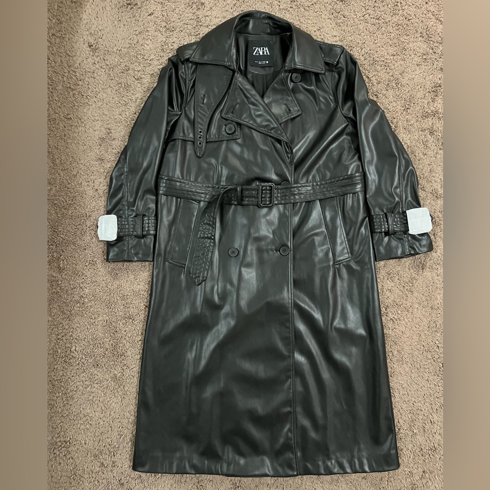 Zara Women’s Faux Leather Trench Coat SZ S 2731/041/800